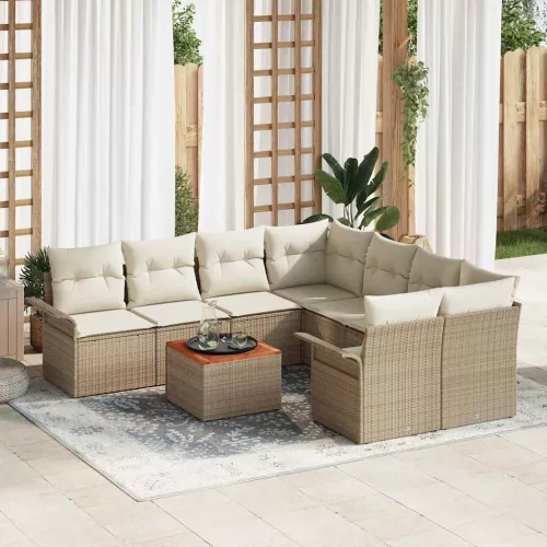 vidaXL Kerti Kanapé Szett 9 pcs Bézs Poli rattan