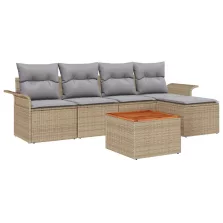   vidaXL 6 darabos kertibútor szett párnákkal Bézs Poli Rattan Akácia