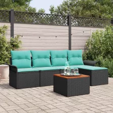   vidaXL Kerti Kanapé Szett párnával 6 pcs Fekete polirattan