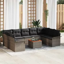 vidaXL Kerti Kanapé Szett 10 pcs Szürke Poli rattan