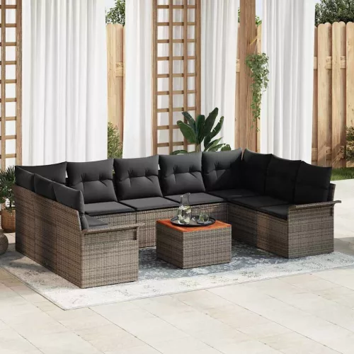 vidaXL Kerti Kanapé Szett 10 pcs Szürke Poli rattan