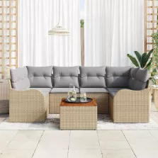 vidaXL Kerti Kanapé Szett 7 pcs Bézs Poli rattan