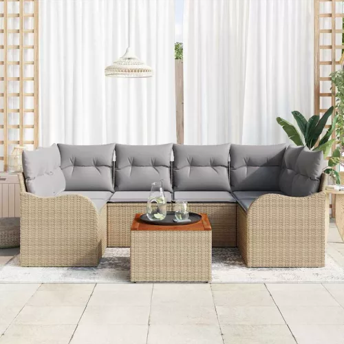 vidaXL Kerti Kanapé Szett 7 pcs Bézs Poli rattan