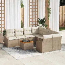   vidaXL Kerti Kanapé Szett párnával 9 pcs Bézs Poli rattan