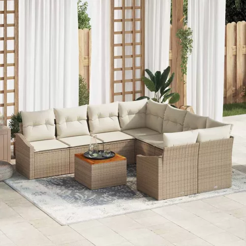 vidaXL Kerti Kanapé Szett párnával 9 pcs Bézs Poli rattan