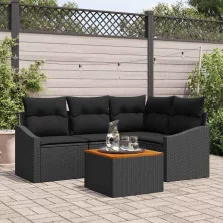   vidaXL Kerti Kanapé Szett párnával 5 pcs Fekete Poli rattan