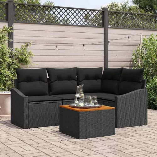 vidaXL Kerti Kanapé Szett párnával 5 pcs Fekete Poli rattan