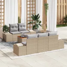   vidaXL Kerti Kanapé Szett párnával 6 pcs Bézs Poli rattan