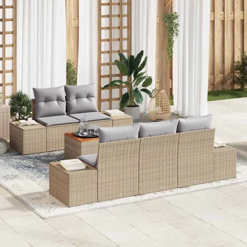 vidaXL Kerti Kanapé Szett párnával 6 pcs Bézs Poli rattan
