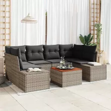   vidaXL Kerti Kanapé Szett párnával 7 pcs Szürke Poli rattan