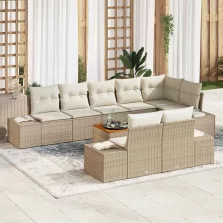   vidaXL Kerti Kanapé Szett párnával 9 pcs Bézs Poli rattan