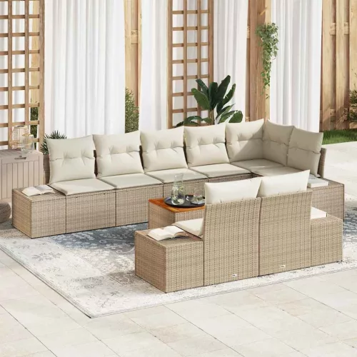 vidaXL Kerti Kanapé Szett párnával 9 pcs Bézs Poli rattan