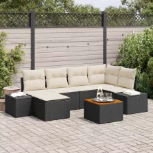  vidaXL Kerti Kanapé Szett párnával 7 pcs Fekete Poli rattan