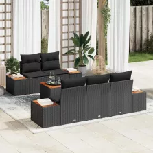   vidaXL Kerti Kanapé Szett párnával 6 pcs Fekete Poli rattan