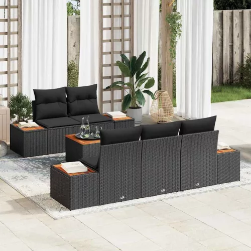 vidaXL Kerti Kanapé Szett párnával 6 pcs Fekete Poli rattan