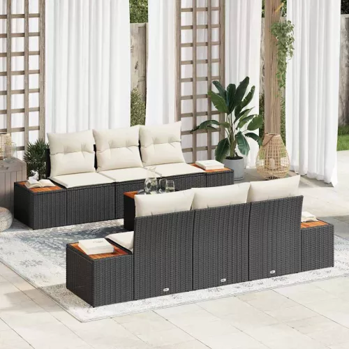 vidaXL Kerti Kanapé Szett párnával 7 pcs Fekete Poli rattan