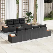   vidaXL Kerti Kanapé Szett párnával 8 pcs Fekete Poli rattan