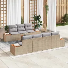   vidaXL Kerti Kanapé Szett párnával 8 pcs Bézs Poli rattan