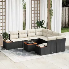   vidaXL Kerti Kanapé Szett párnával 9 pcs Fekete Poli rattan