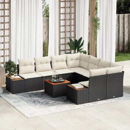vidaXL Kerti Kanapé Szett párnával 9 pcs Fekete Poli rattan