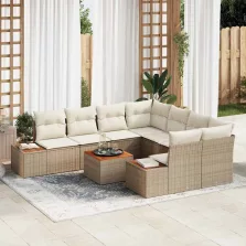   vidaXL Kerti Kanapé Szett párnával 9 pcs Bézs Poli rattan
