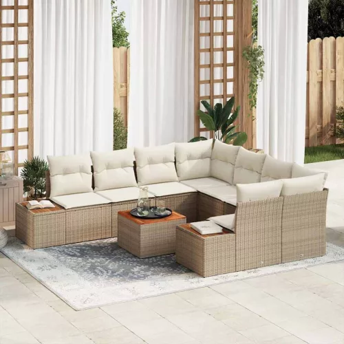 vidaXL Kerti Kanapé Szett párnával 9 pcs Bézs Poli rattan