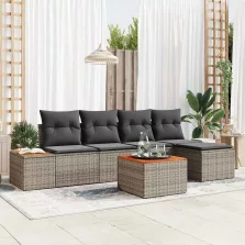   vidaXL Kerti Kanapé Szett párnával 6 pcs Szürke Poli rattan