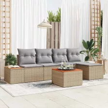   vidaXL Kerti Kanapé Szett párnával 6 pcs Bézs Poli rattan