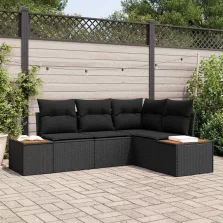   vidaXL Kerti Kanapé Szett párnával 4 pcs Fekete Poli rattan