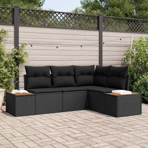 vidaXL Kerti Kanapé Szett párnával 4 pcs Fekete Poli rattan