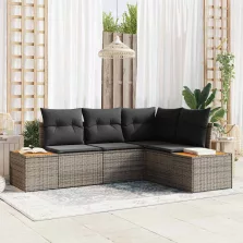   vidaXL Kerti Kanapé Szett párnával 5 pcs Bézs Poli rattan