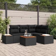   vidaXL Kerti Kanapé Szett párnával 5 pcs Fekete Poli rattan