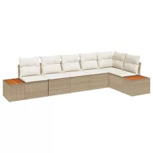   vidaXL 6 darabos Kerti Kanapé Szett Párnákkal Bézs Poli Rattan Akác