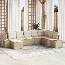   vidaXL Kerti Kanapé Szett párnával 8 pcs Bézs Poli rattan