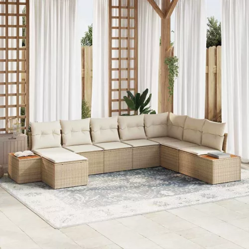 vidaXL Kerti Kanapé Szett párnával 8 pcs Bézs Poli rattan