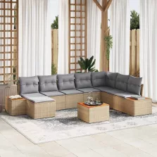   vidaXL Kerti Kanapé Szett párnával 9 pcs Bézs Poli rattan