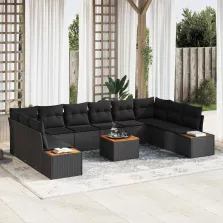   vidaXL Kerti Kanapé Szett párnával 11 pcs Fekete Poli rattan