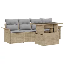   vidaXL 5 Darabos Kert Sofa Szett Párnákkal Bézs Poli Rattan