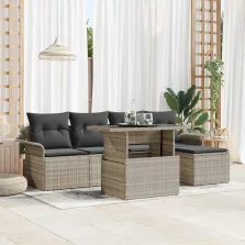   vidaXL Kerti Kanapé Szett párnával 6 pcs Világosszürke Poli rattan