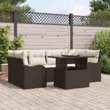   vidaXL Kerti Kanapé Szett párnával 7 pcs Barna Poli rattan
