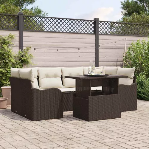 vidaXL Kerti Kanapé Szett párnával 7 pcs Barna Poli rattan