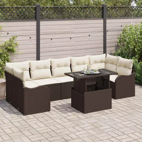 vidaXL Kerti Kanapé Szett párnával 8 pcs Barna Poli rattan
