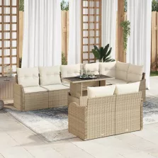   vidaXL Kerti Kanapé Szett párnával 9 pcs Bézs Poli rattan