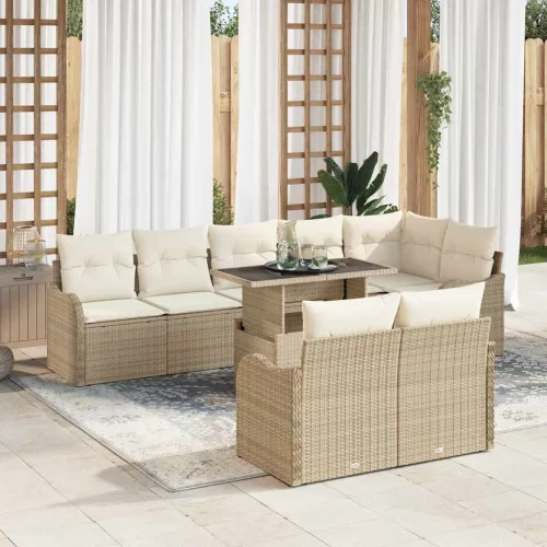 vidaXL Kerti Kanapé Szett párnával 9 pcs Bézs Poli rattan