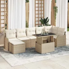   vidaXL Kerti Kanapé Szett párnával 8 pcs Bézs Poli rattan