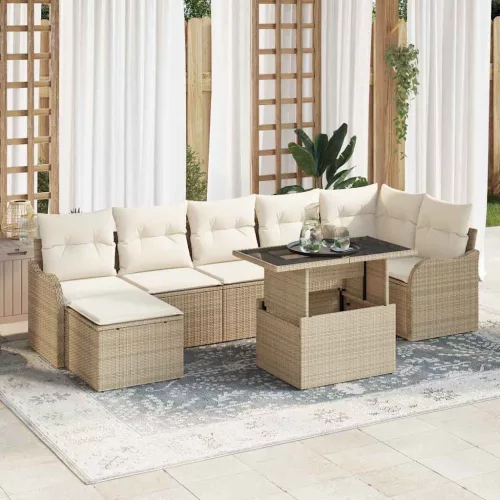 vidaXL Kerti Kanapé Szett párnával 8 pcs Bézs Poli rattan