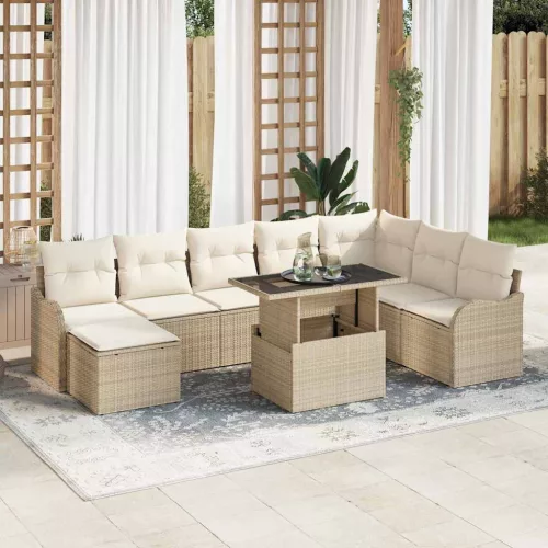 vidaXL Kerti Kanapé Szett párnával 9 pcs Bézs Poli rattan