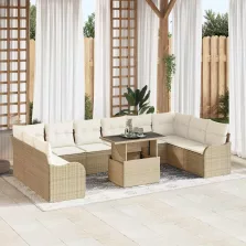   vidaXL Kerti Kanapé Szett párnával 11 pcs Bézs Poli rattan