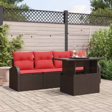 vidaXL Kerti Kanapé Szett párnával 5 pcs Barna polirattan