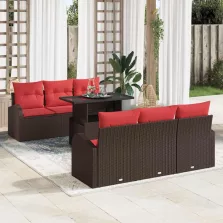   vidaXL Kerti Kanapé Szett párnával 7 pcs Barna Poli rattan